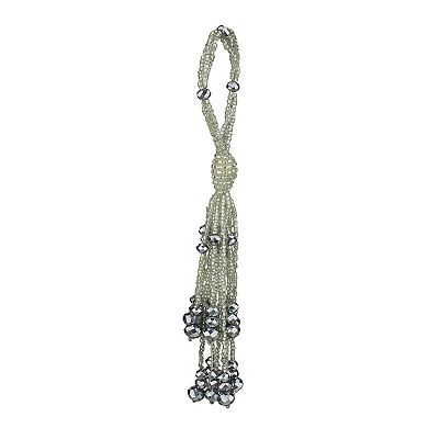 6.5" White and Silver Beaded Ball with Tassels Christmas Ornament