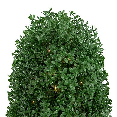 18" Pre-Lit Artificial Boxwood Cone Topiary Tree with Round Pot Clear Lights
