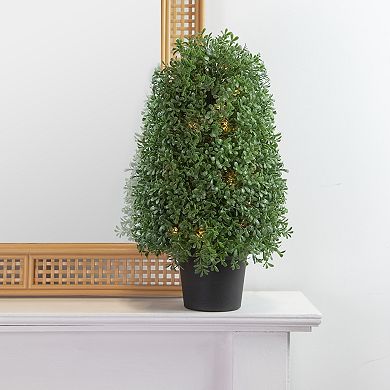 18" Pre-Lit Artificial Boxwood Cone Topiary Tree with Round Pot Clear Lights
