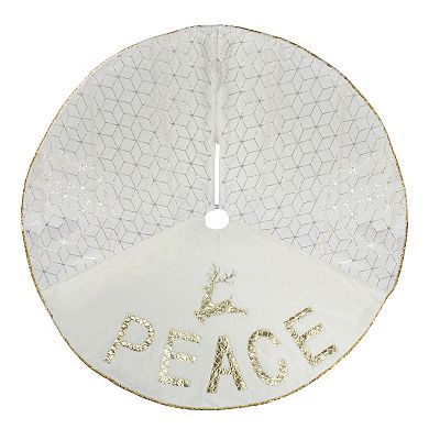 48" Cream and Gold Peace and Reindeer Christmas Tree Skirt