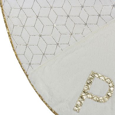 48" Cream and Gold Peace and Reindeer Christmas Tree Skirt