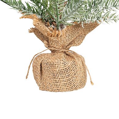 17.5" Heavily Flocked Pine Tree in Burlap Base Christmas Decoration