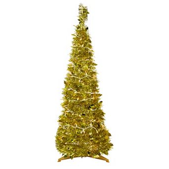 4' Pre-Lit Gold Tinsel Pop-Up Artificial Christmas Tree Clear Lights