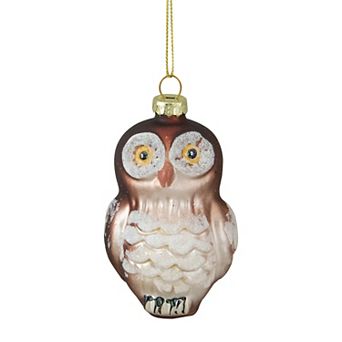 3.75" Brown and White Glass Owl Christmas Ornament