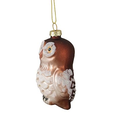 3.75" Brown and White Glass Owl Christmas Ornament