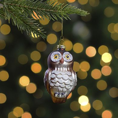 3.75" Brown and White Glass Owl Christmas Ornament