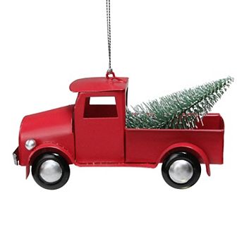 5" Red Vintage Truck with Frosted Tree Christmas Ornament