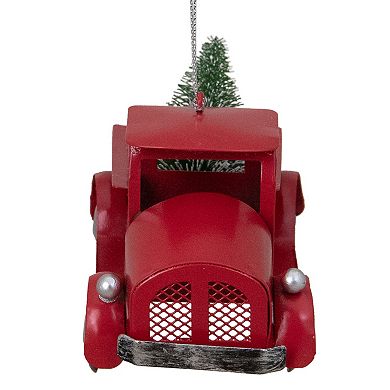 5" Red Vintage Truck with Frosted Tree Christmas Ornament