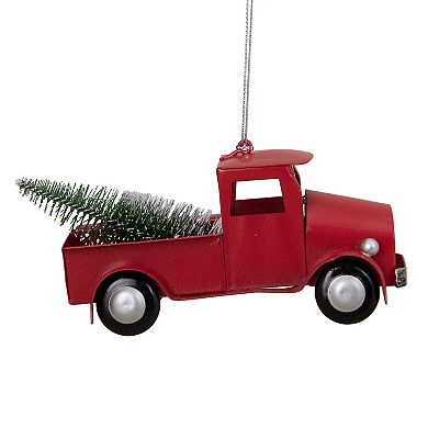 5" Red Vintage Truck with Frosted Tree Christmas Ornament