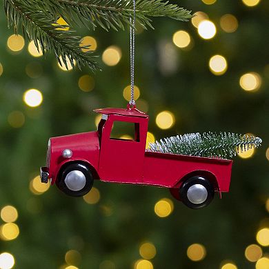 5" Red Vintage Truck with Frosted Tree Christmas Ornament