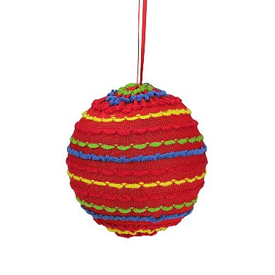 4.25" Bohemian Multicolor Knitted Christmas Ball Ornament