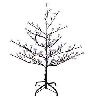 4' Pre-Lit Cherry Blossom Flower Artificial Tree - Multicolor LED Lights
