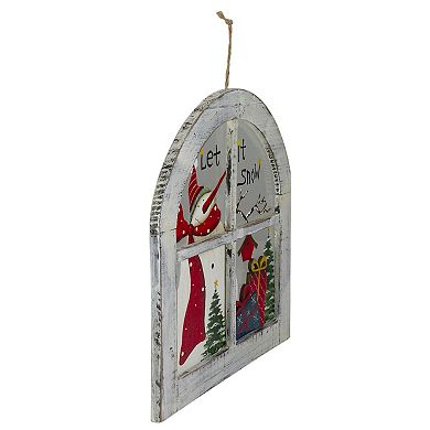 White Rustic "Let It Snow" Snowman Glass Window Scene Christmas Wall Decor