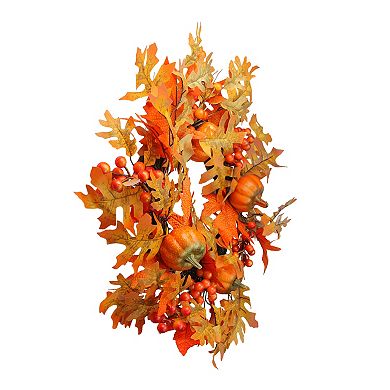 Fall Leaves Pumpkins and Berries Artificial Thanksgiving Wreath 22-Inch Unlit