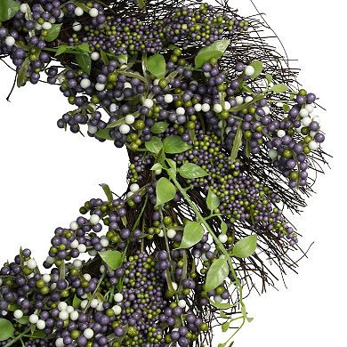 Purple Mini Berry Artificial Thanksgiving Wreath 22-Inch Unlit