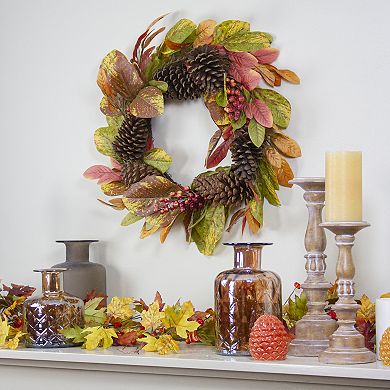 Leaves and Berries Twig Artificial Thanksgiving Wreath - 26-Inch Unlit