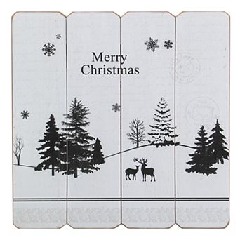 16” White Merry Christmas Post Card Winter Scene Wooden Wall Sign
