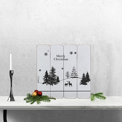 16” White Merry Christmas Post Card Winter Scene Wooden Wall Sign
