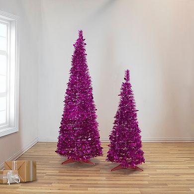 6' Pink Tinsel Pop-Up Artificial Christmas Tree Unlit