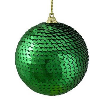 Green Sequin Shatterproof Ball Christmas Ornament 3"