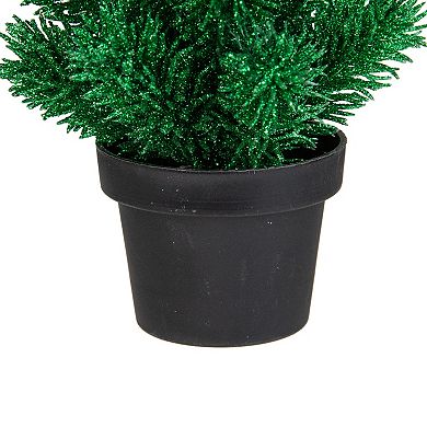 8.5in Green Potted Glittered Artificial Pine Christmas Tree - Unlit