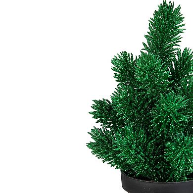 8.5in Green Potted Glittered Artificial Pine Christmas Tree - Unlit