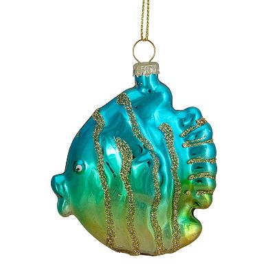 3" Turquoise and Gold Glass Fish Christmas Ornament