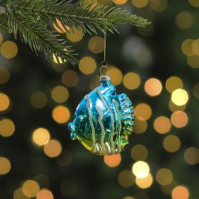 3" Turquoise and Gold Glass Fish Christmas Ornament