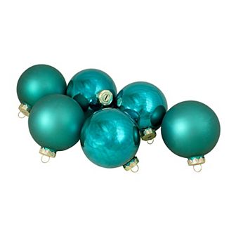 6 ct Shiny and Matte Turquoise Green Glass Ball Christmas Ornaments 3.25" (80mm)