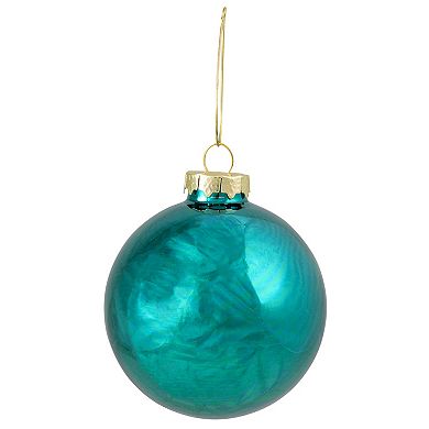 6ct Shiny and Matte Turquoise Green Glass Ball Christmas Ornaments 3.25" (80mm)