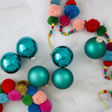 6ct Shiny and Matte Turquoise Green Glass Ball Christmas Ornaments 3.25" (80mm)