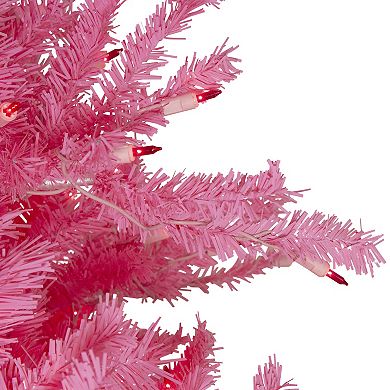 7.5' Pre-Lit Pink Tinsel Slim Artificial Christmas Tree - Pink Lights