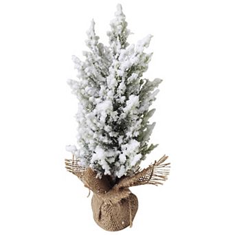 12.5" Heavily Flocked Pine Tree in Burlap Base Christmas Decoration