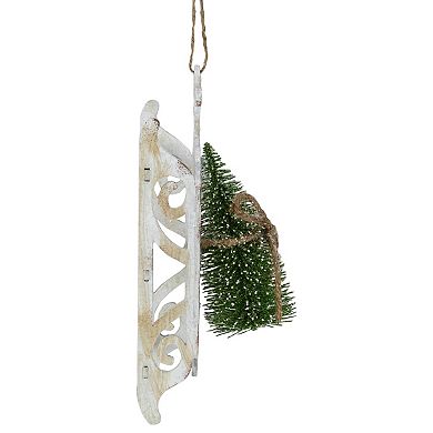 9" Tree on White Wood Sled Christmas Ornament