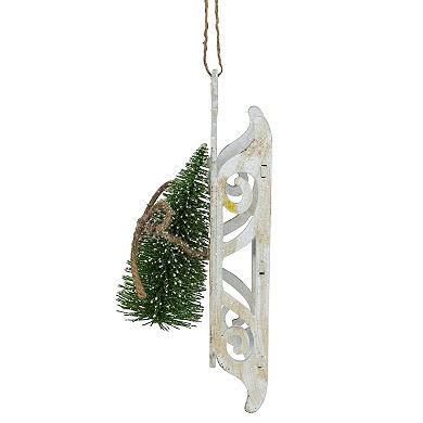 9" Tree on White Wood Sled Christmas Ornament