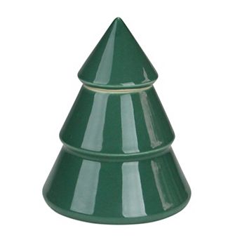 6.25" Green Contemporary Ceramic Christmas Tree Container