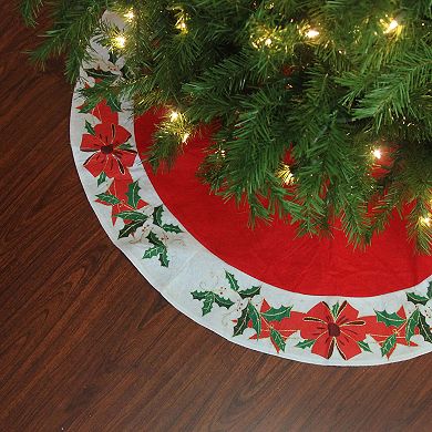48" Christmas Traditions Red with White Mistletoe Border Christmas Tree Skirt