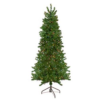 6.5' Pre-Lit Canadian Pine Slim Artificial Christmas Wall Tree - Multicolor Lights