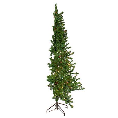 6.5' Pre-Lit Canadian Pine Slim Artificial Christmas Wall Tree - Multicolor Lights