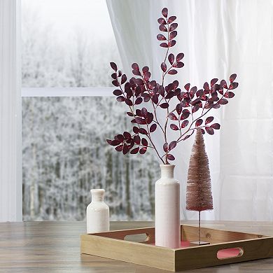 37" Red Glittered Leaves Artificial Christmas Spray