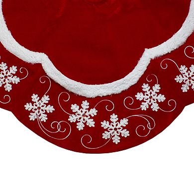 AVOIN Christmas Tree Skirt - 48 Inch Red Star Snowflake Design, Double-Layer Polyester, Easy To Install & Wash