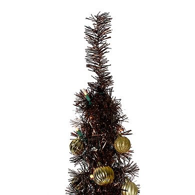 6' Pre-Lit Brown Pre-Decorated Pop-Up Artificial Christmas Tree