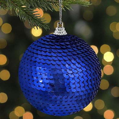 Blue Sequin Shatterproof Ball Christmas Ornament 3"
