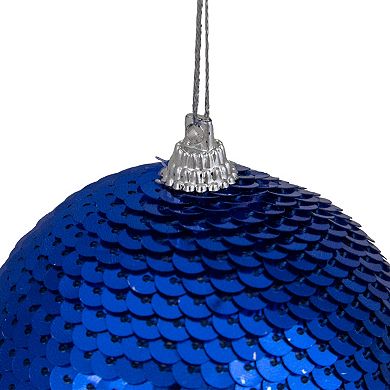 Blue Sequin Shatterproof Ball Christmas Ornament 3"