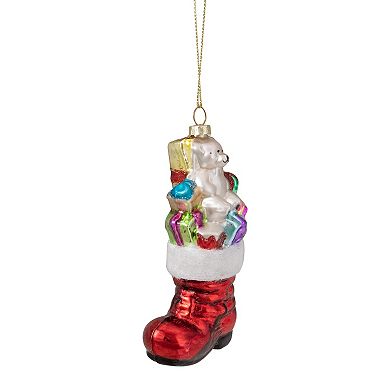 5" Shiny Red Present Filled Stocking Hanging Glass Christmas Ornament