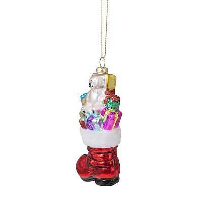 5" Shiny Red Present Filled Stocking Hanging Glass Christmas Ornament