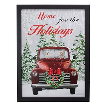 15.75" Black Frame Red Vintage Truck LED Lighting Christmas Wall Canvas