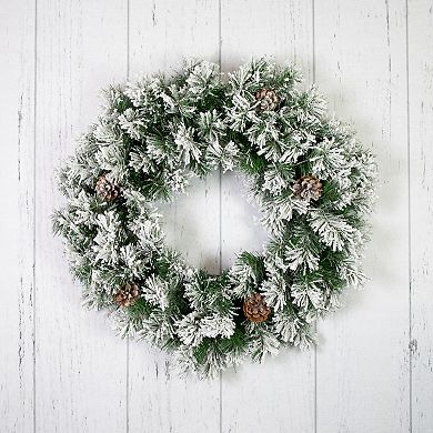 36" Snowy Flocked Angel Pine with Pine Cones Artificial Christmas Wreath - Unlit