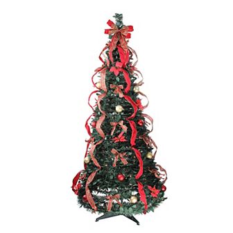 6' Pre-Lit Red Plaid Pre-Decorated Pop-Up Artificial Christmas Tree Multicolor Lights