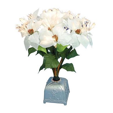 20" Pre-Lit White and Green Poinsettia Artificial Christmas Plant